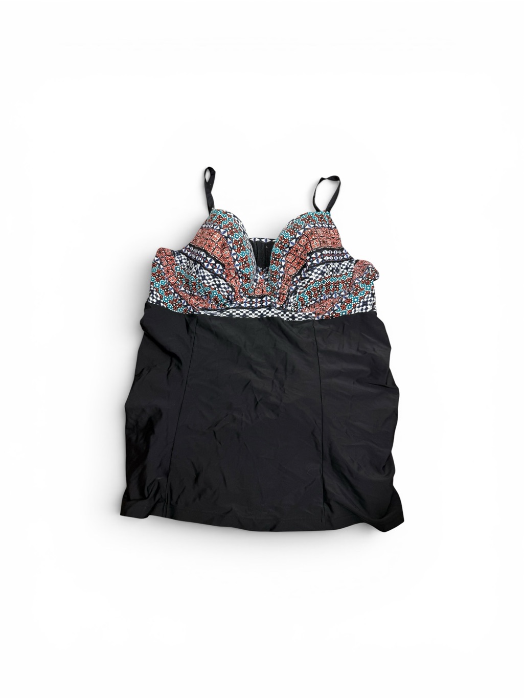 Cacique Black Tankini Top With Red And Blue Mosaic Print Size 46c